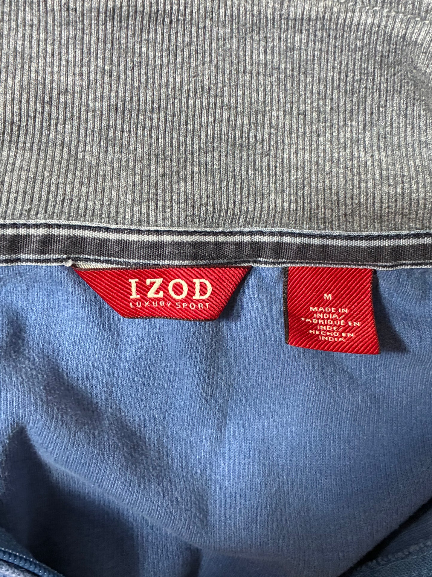 MENS IZOD BLUE AND GREY QUARTER ZIP COTTON SWEATER - MEDIUM - PRE OWNED - GOOD