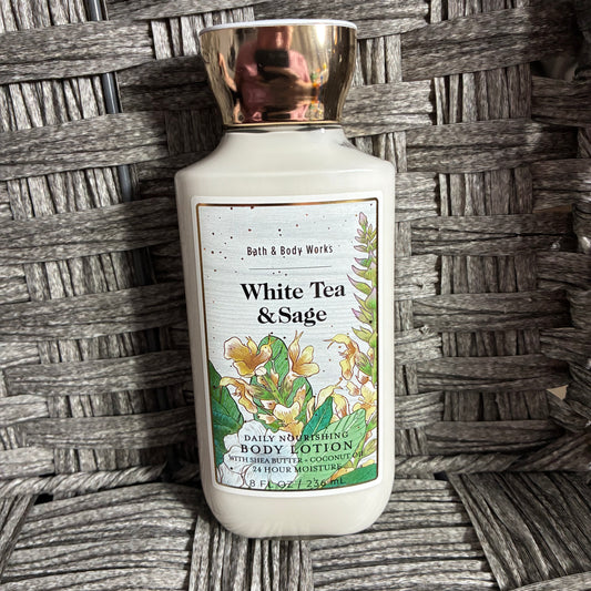 BATH AND BODY WORKS BODY LOTION 8 FL OZ - WHITE TEA & SAGE - DISCONTINUED RARE