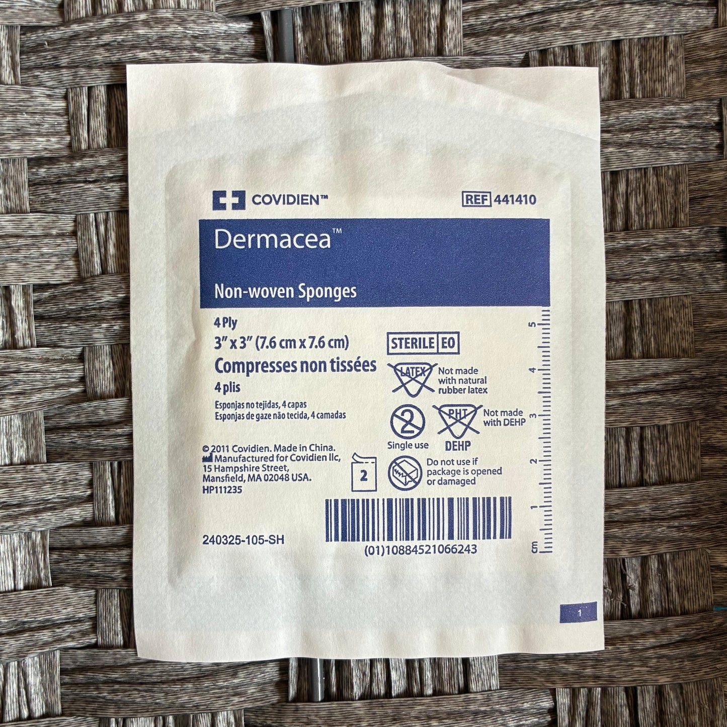 10PCS COVIDIEN DERMACEA NON-WOVEN SPONGES 4 PLY 3"X3" STERILE #441410