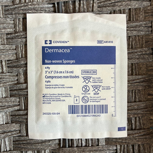 10PCS COVIDIEN DERMACEA NON-WOVEN SPONGES 4 PLY 3"X3" STERILE #441410