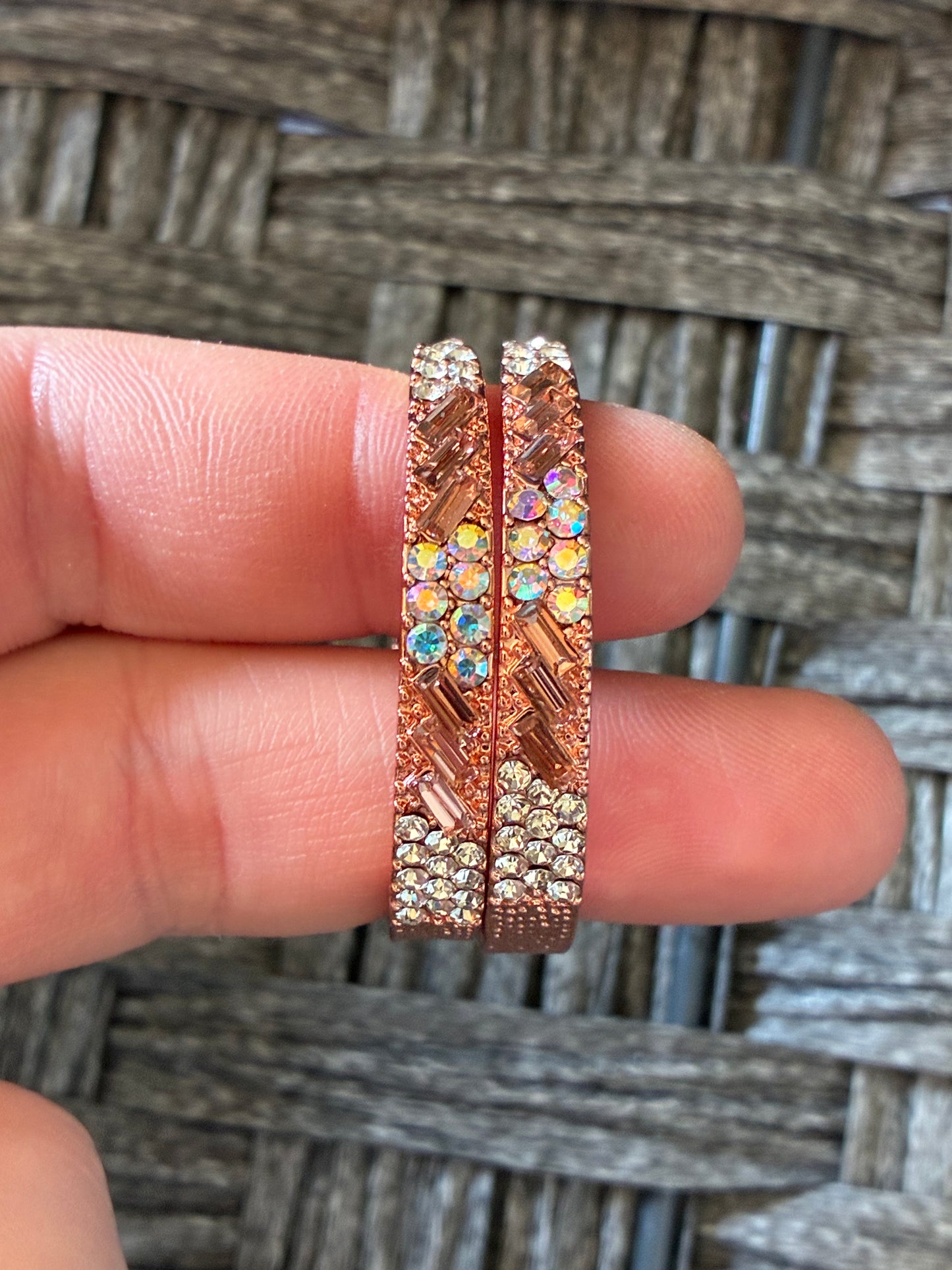 ROSE GOLD TONE RHINESTONE HOOP EARRINGS