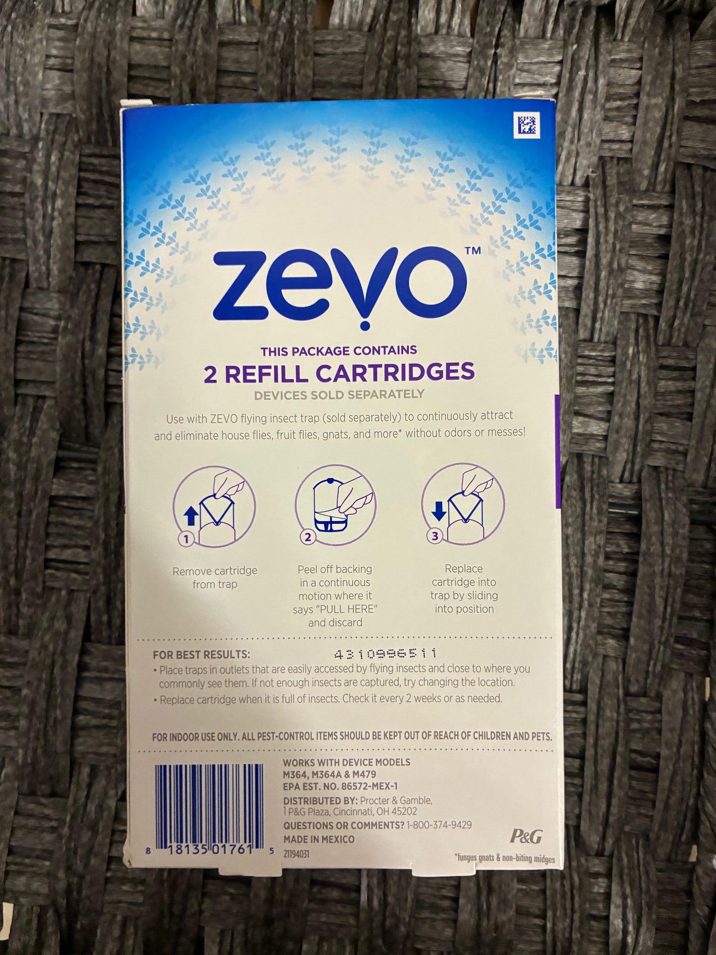 ZEVO FLYING INSECT TRAP REFILLS 24/7 CONTINUOUS CATCH 2 REFILL CARTRIDGES