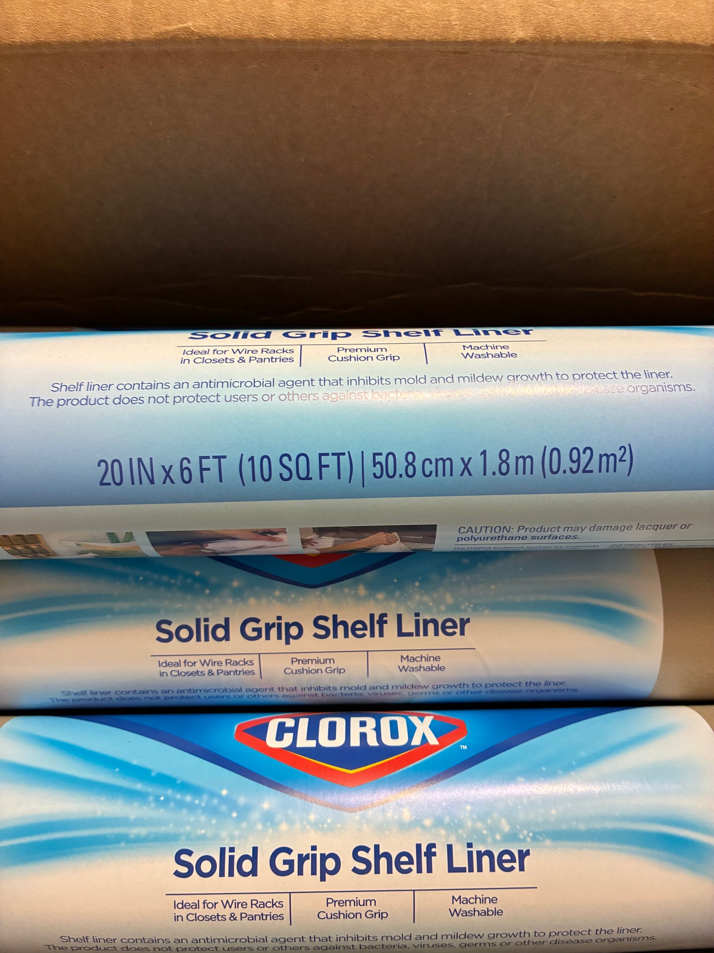 4 PACK DUCK BRAND WITH CLOROX SOLID GRIP SHELF LINER BROWN 20IN X 6FT