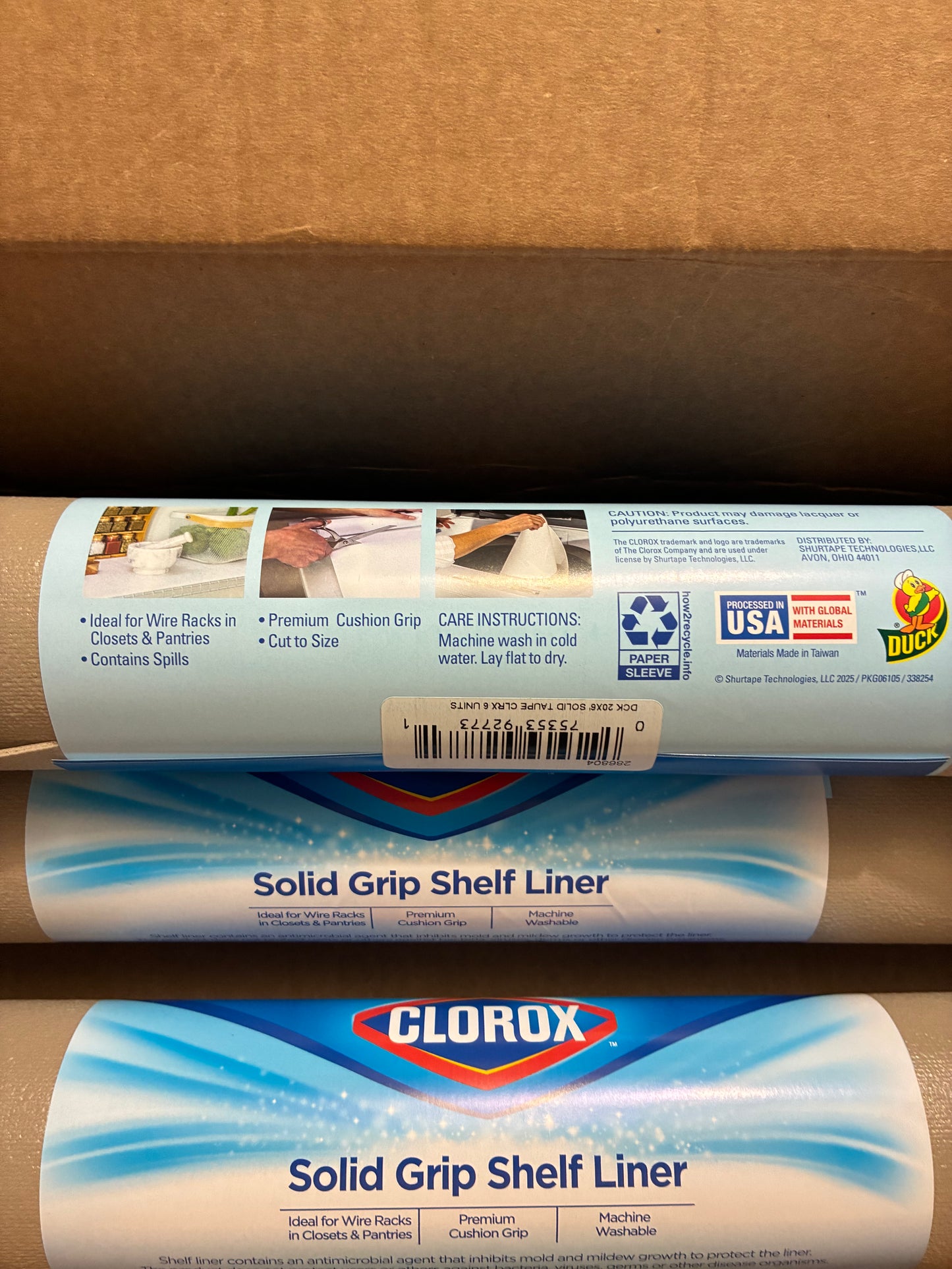 4 PACK DUCK BRAND WITH CLOROX SOLID GRIP SHELF LINER BROWN 20IN X 6FT