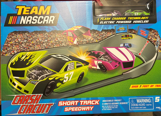 TEAM NASCAR CRASH CIRCUIT SHORT TRACK SPEEDWAY ELECTRIC TOY 7FT TRACK TOY CARS