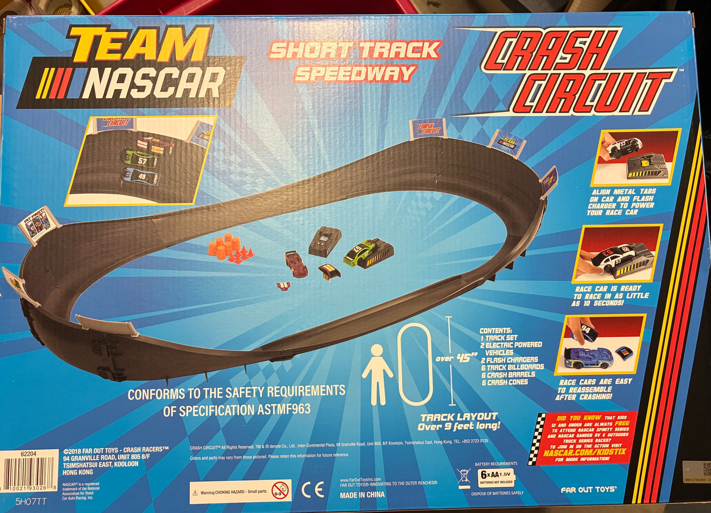 TEAM NASCAR CRASH CIRCUIT SHORT TRACK SPEEDWAY ELECTRIC TOY 7FT TRACK TOY CARS