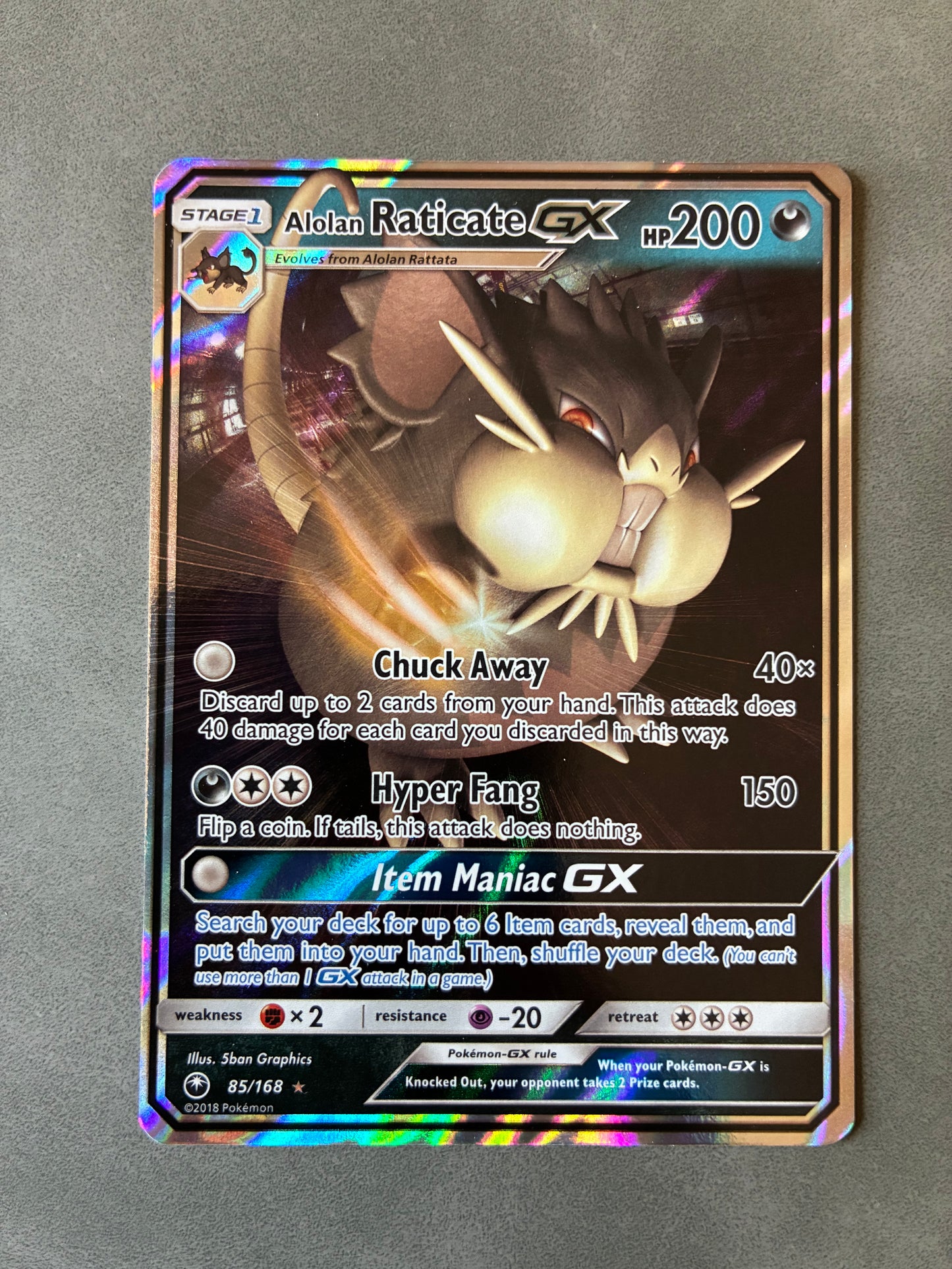 2018 POKEMON TCG ALOLAN RATICATE GX 85/168 HOLO