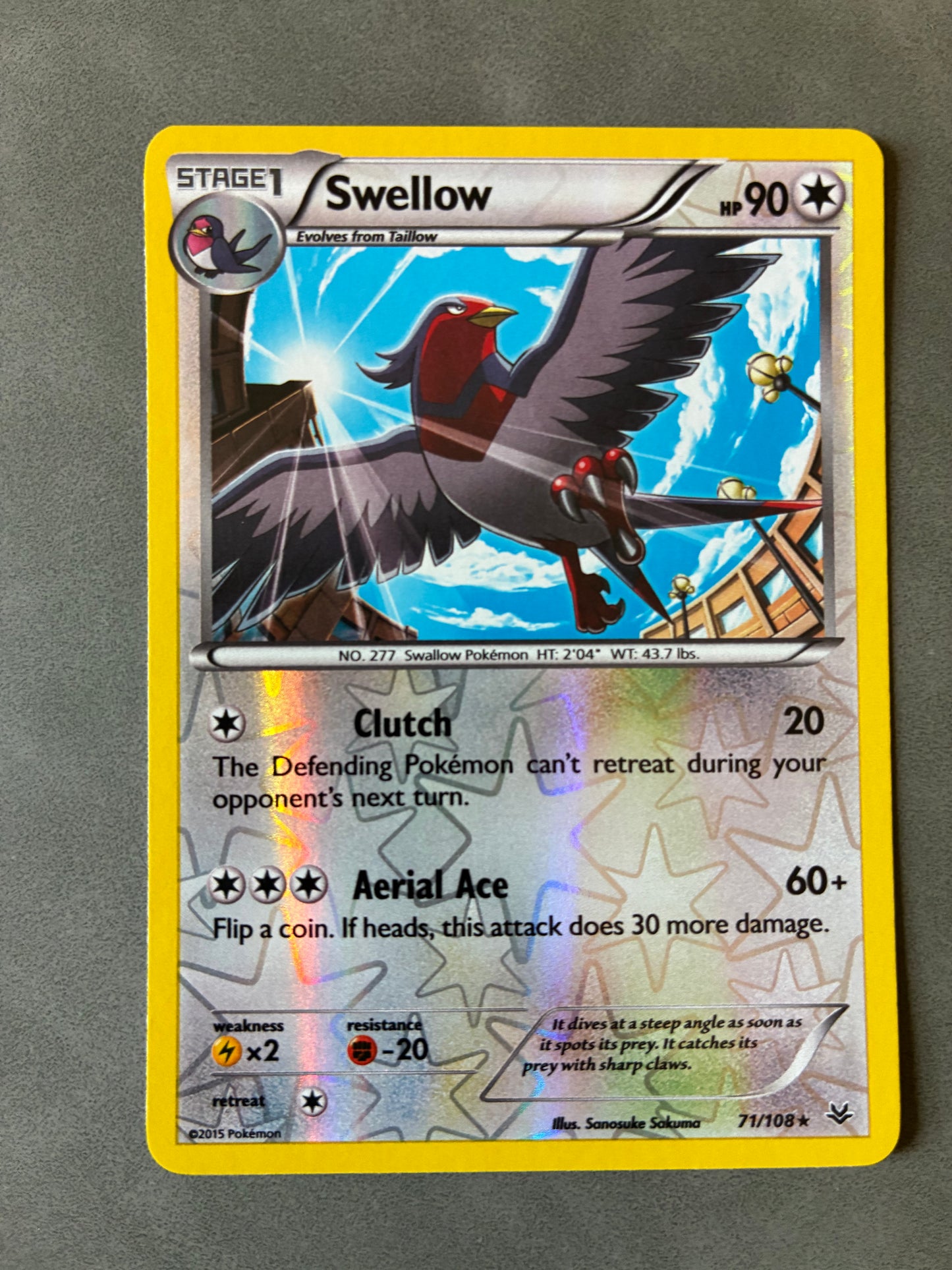 2015 POKEMON TCG SWELLOW 71/108 HOLO
