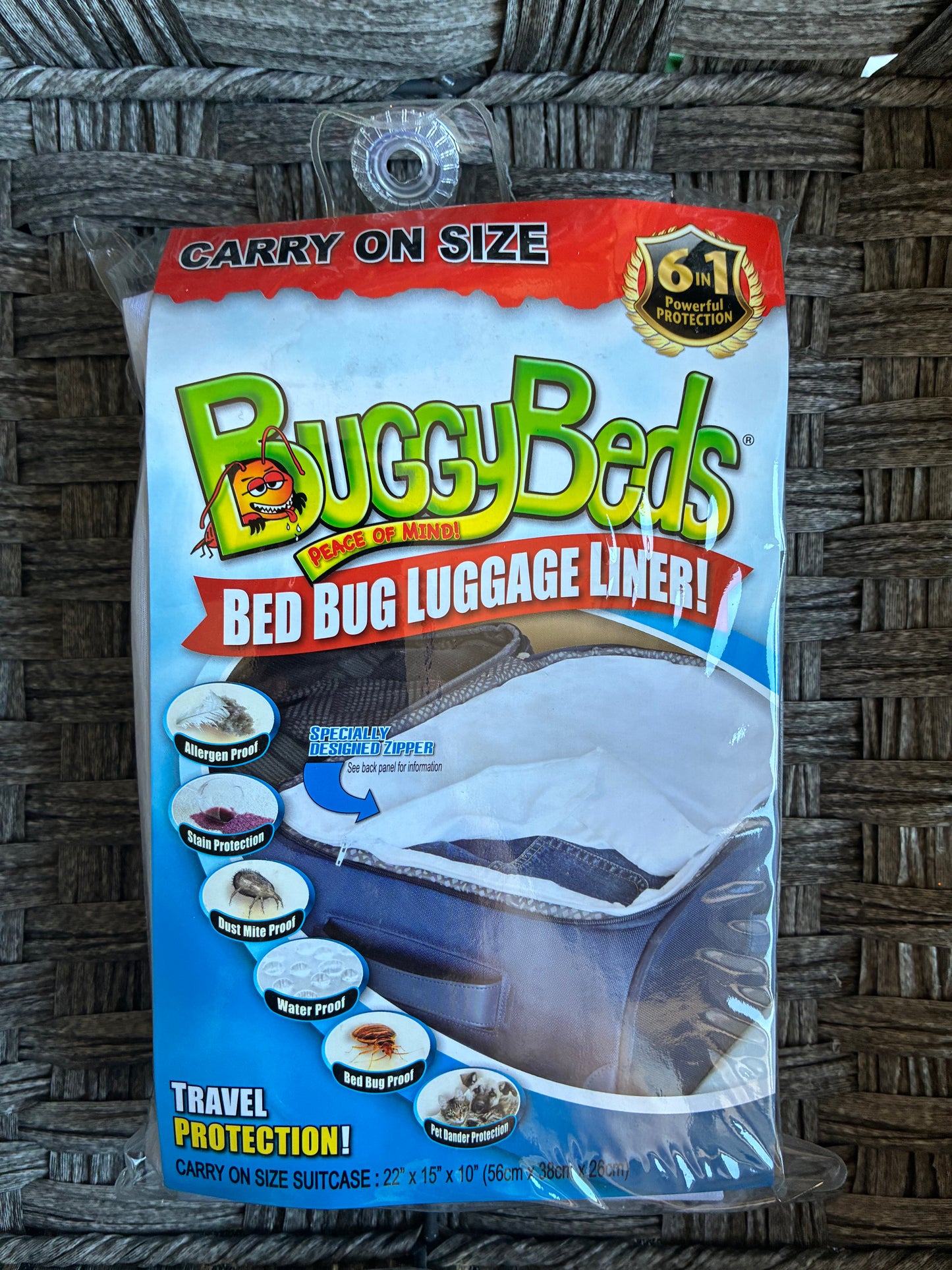 BUGGYBEDS BED BUG LUGGAGE LINER CARRY ON SIZE 22 x 15 x 10" WHITE
