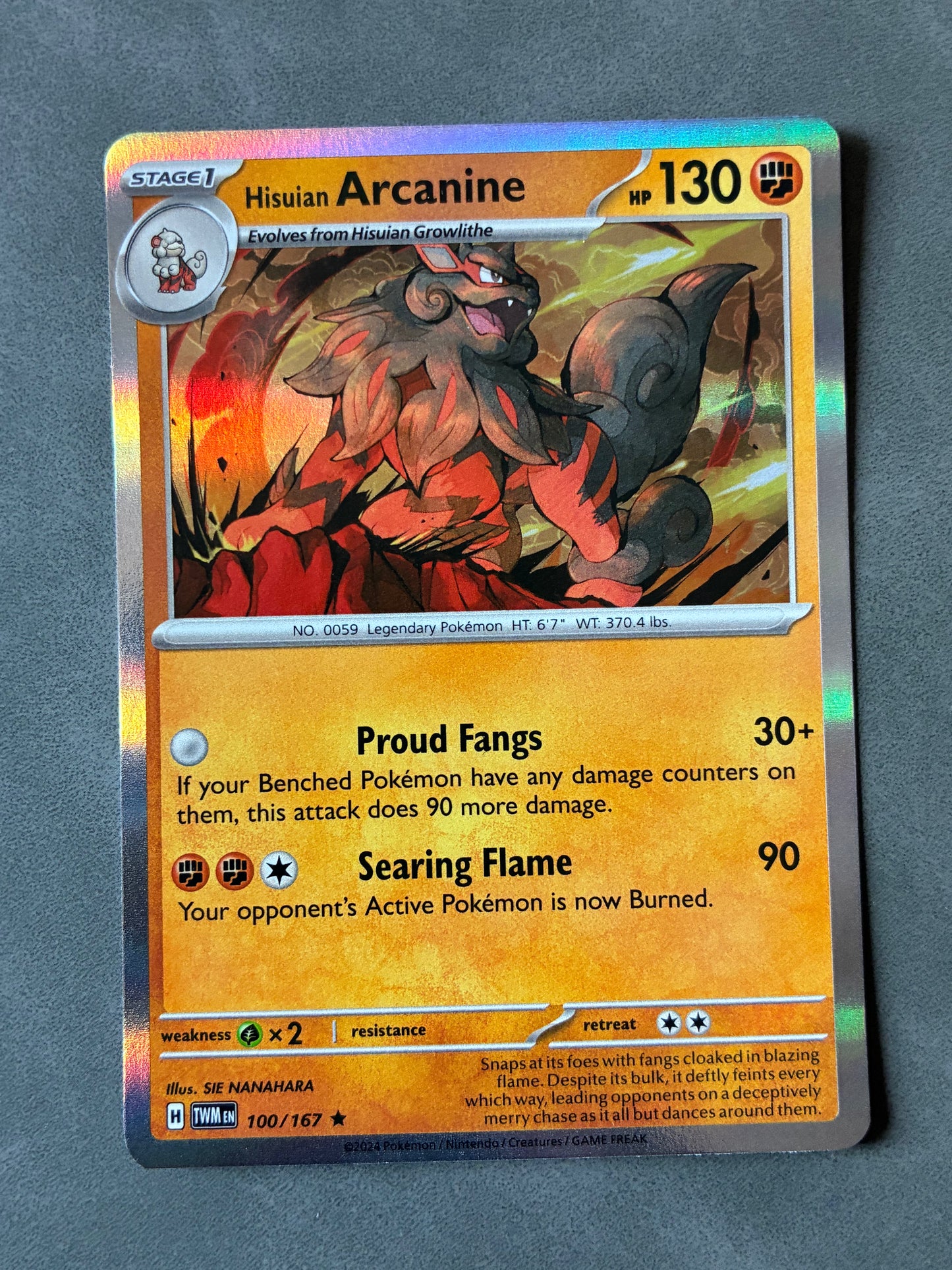 2024 POKEMON TCG HISUIAN ARCANINE 100/167 HOLO