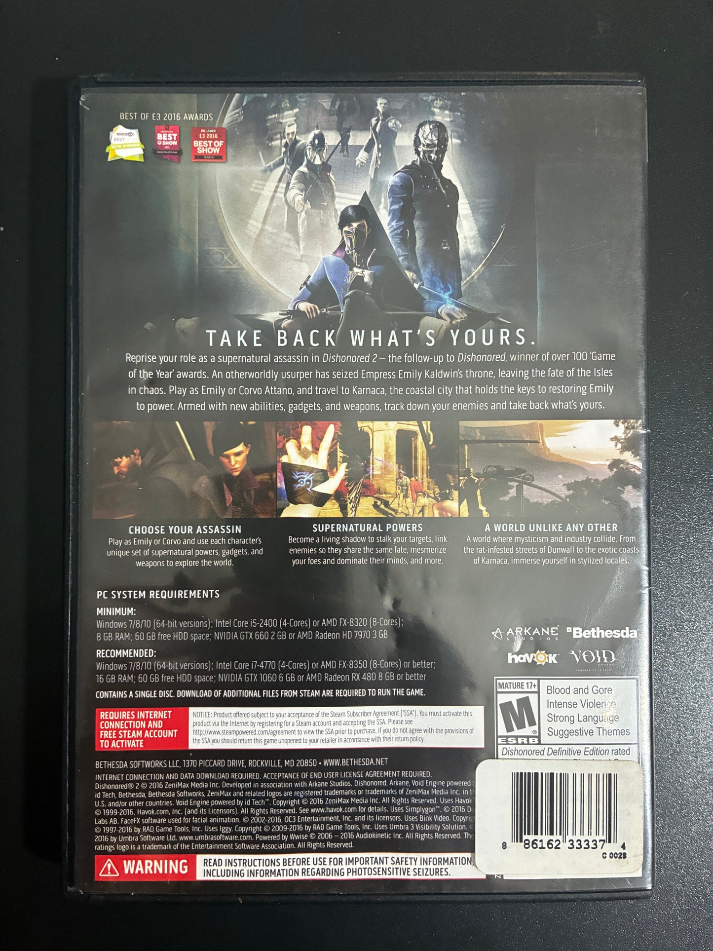 DISHONORED 2 LIMITED EDITION PC GAME - 1 DISC - PRE OWNED GOOD CONDITION