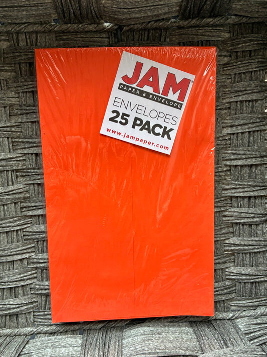 JAM PAPER & ENVELOPE NEON ORANGE 25 PACK ENVELOPES A10 9.5"X6"