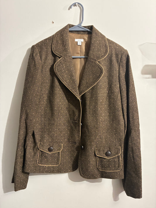 APT 9  BLAZER WOMEN'S BROWN PINK DIAMOND DOT TWEED JACKET - SIZE 14 - PRE OWNED