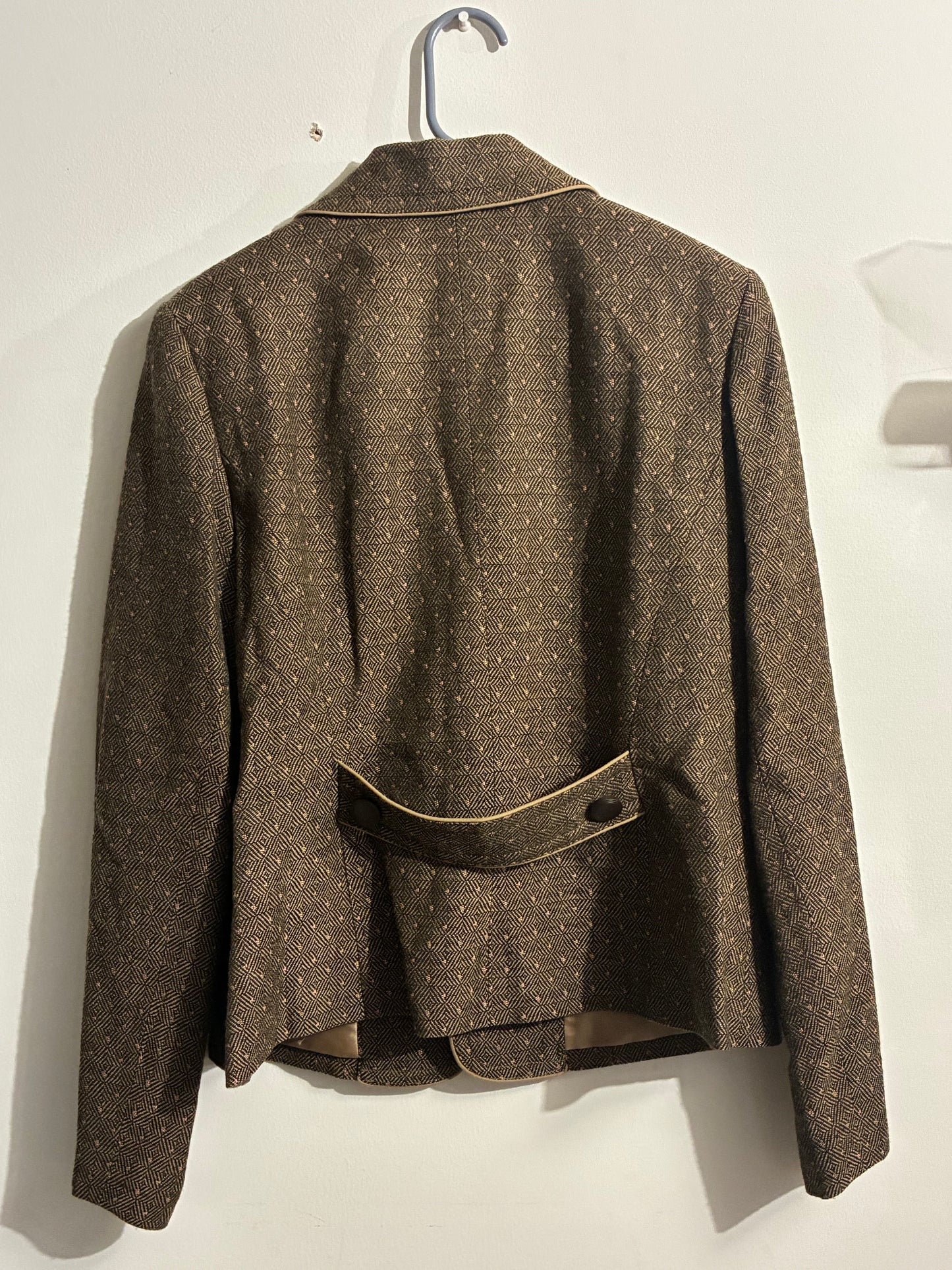 APT 9  BLAZER WOMEN'S BROWN PINK DIAMOND DOT TWEED JACKET - SIZE 14 - PRE OWNED