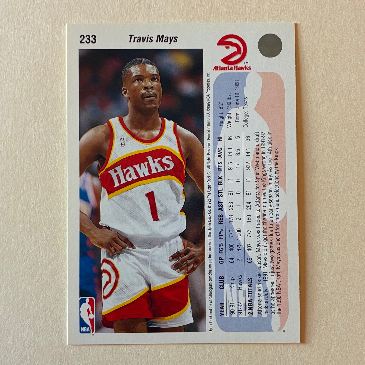 1992-1993 THE UPPER DECK NBA - TRAVIS MAYS #233