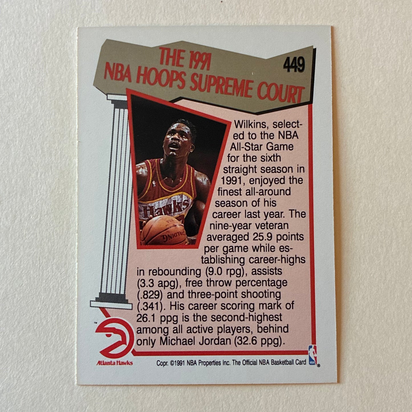 19921-1992 NBA HOOPS SUPREME COURT - DOMINIQUE WILKINS #449 (HAWKS)