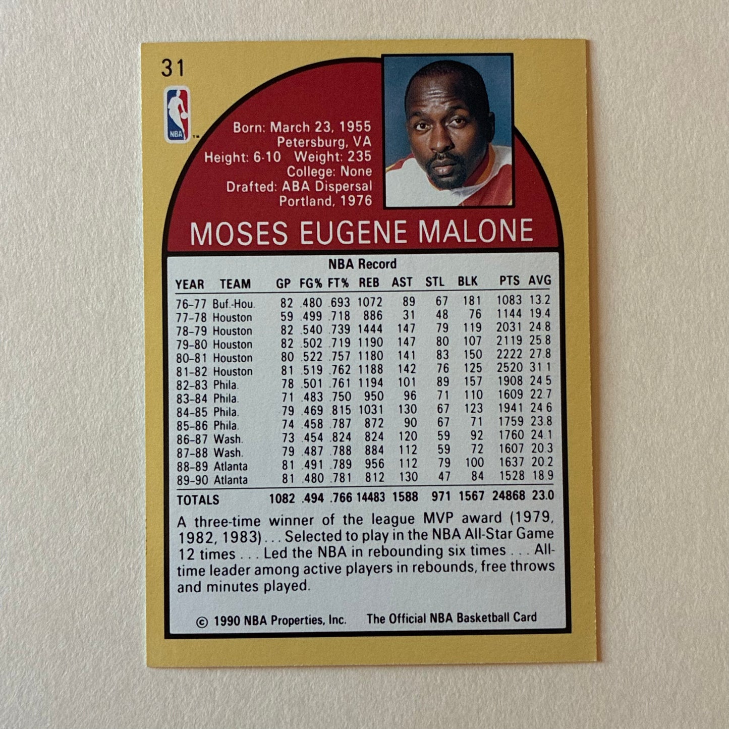 1990 NBA HOOPS - MOSES MALONE #31 (HAWKS)