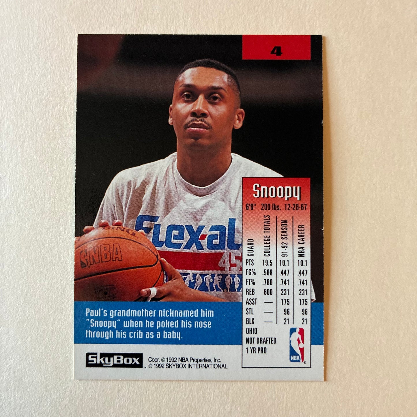 1992 SKYBOX TRADING CARD - PAUL GRAHAM #4 (HAWKS) - GOOD COND.