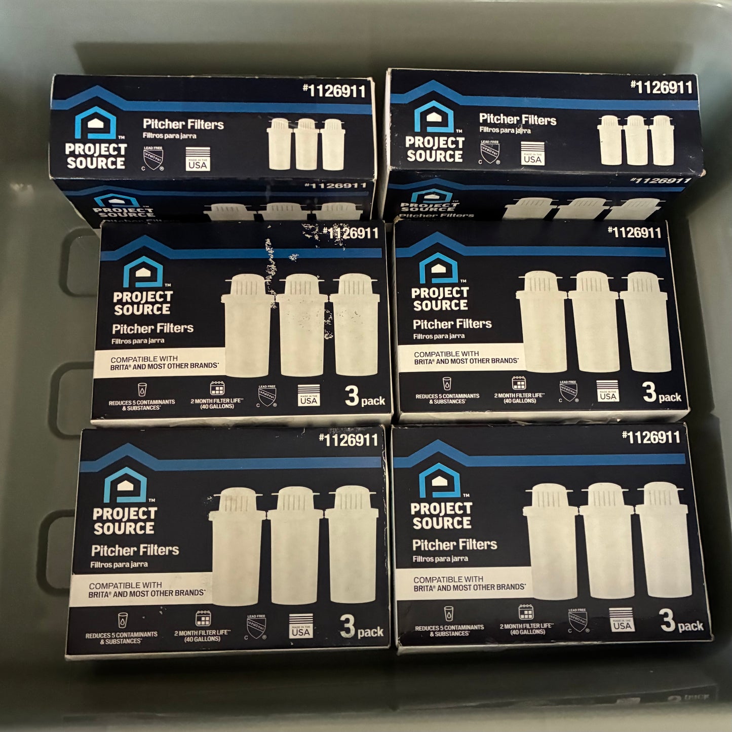 6X PACKS OF 3CT PROJECT SOURCE BRITA COMPATIBLE PITCHER FILTERS