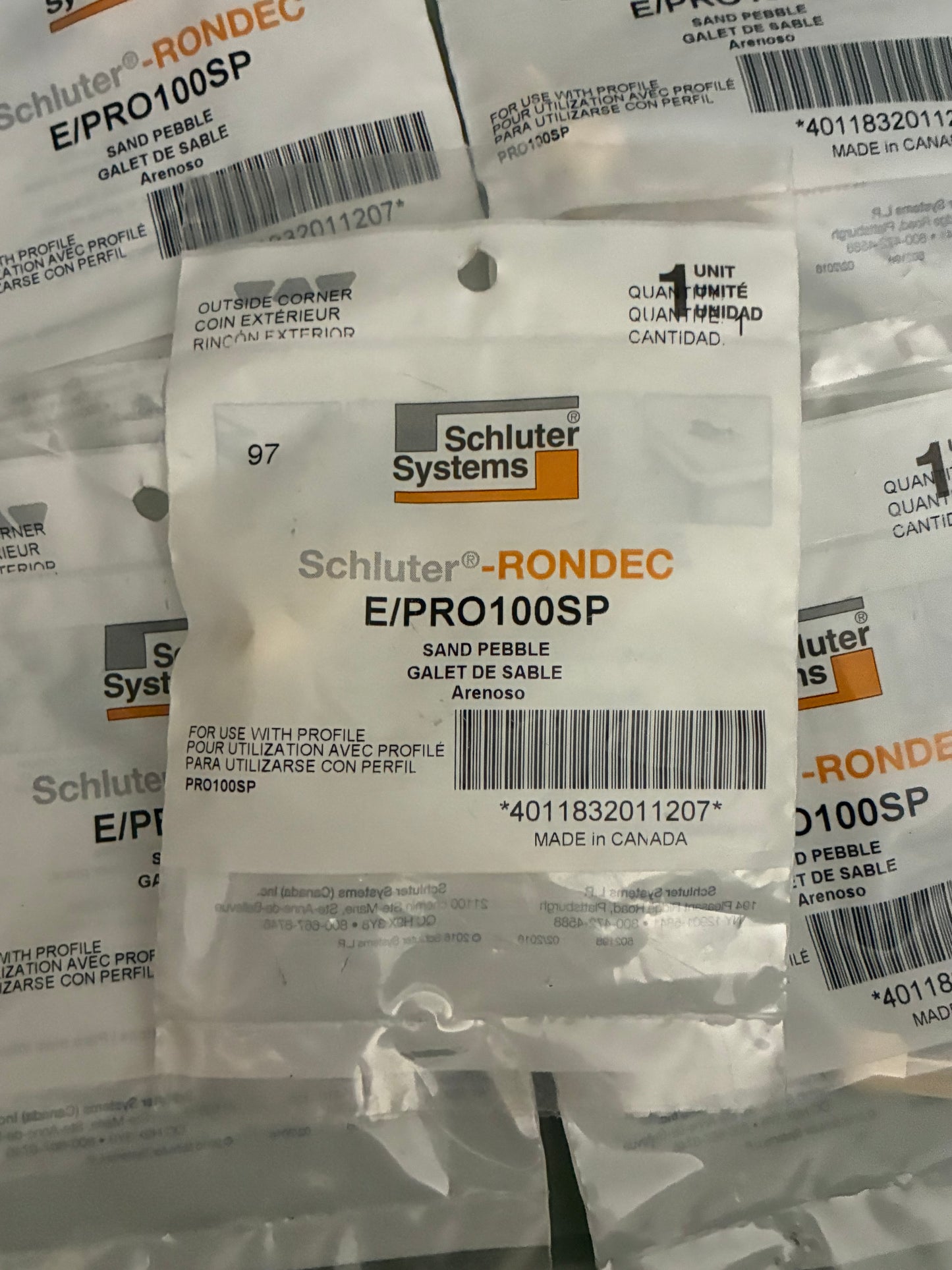 LOT OF 7 SCHLUTER E/PRO100SP SAND PEBBLE OUTSIDE RONDEC CORNER