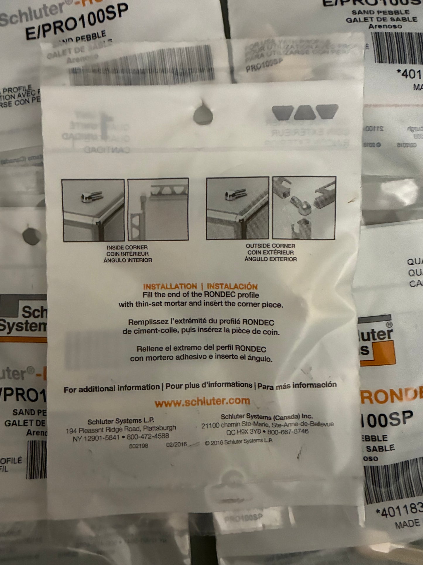 LOT OF 7 SCHLUTER E/PRO100SP SAND PEBBLE OUTSIDE RONDEC CORNER
