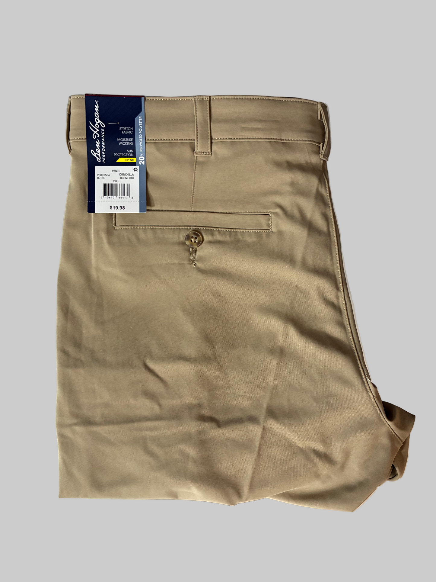 NWT BEN HOGAN PERFORMANCE MENS STRETCH PANTS CHINCHILLA MOISTURE WICKING UPF 50