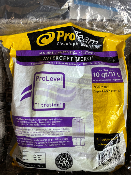 PROTEAM 107313 SUPER COACH PRO INTERCEPT MICRO FILTER VACUUM BAGS 10CT