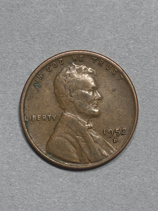 1952 D WHEAT PENNY 95% COPPER OFF CENTER CIRCULATED - GOOD (LN0011)