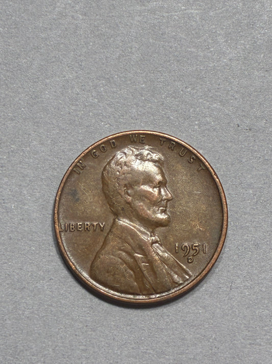 1951 D WHEAT PENNY 95% COPPER "L" ON RIM CIRCULATED - GOOD (LN0012)