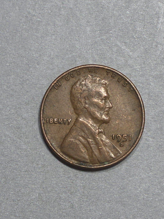 1951 D PENNY 95% COPPER "L" ON RIM CIRCULATED - GOOD (LN0036)