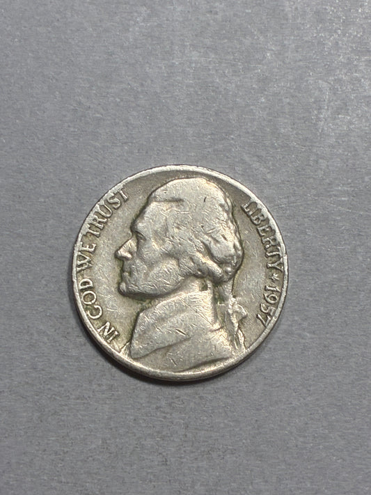1957 D NICKEL LETTERING ON RIM - CIRCULATED - FAIR (LN0018)