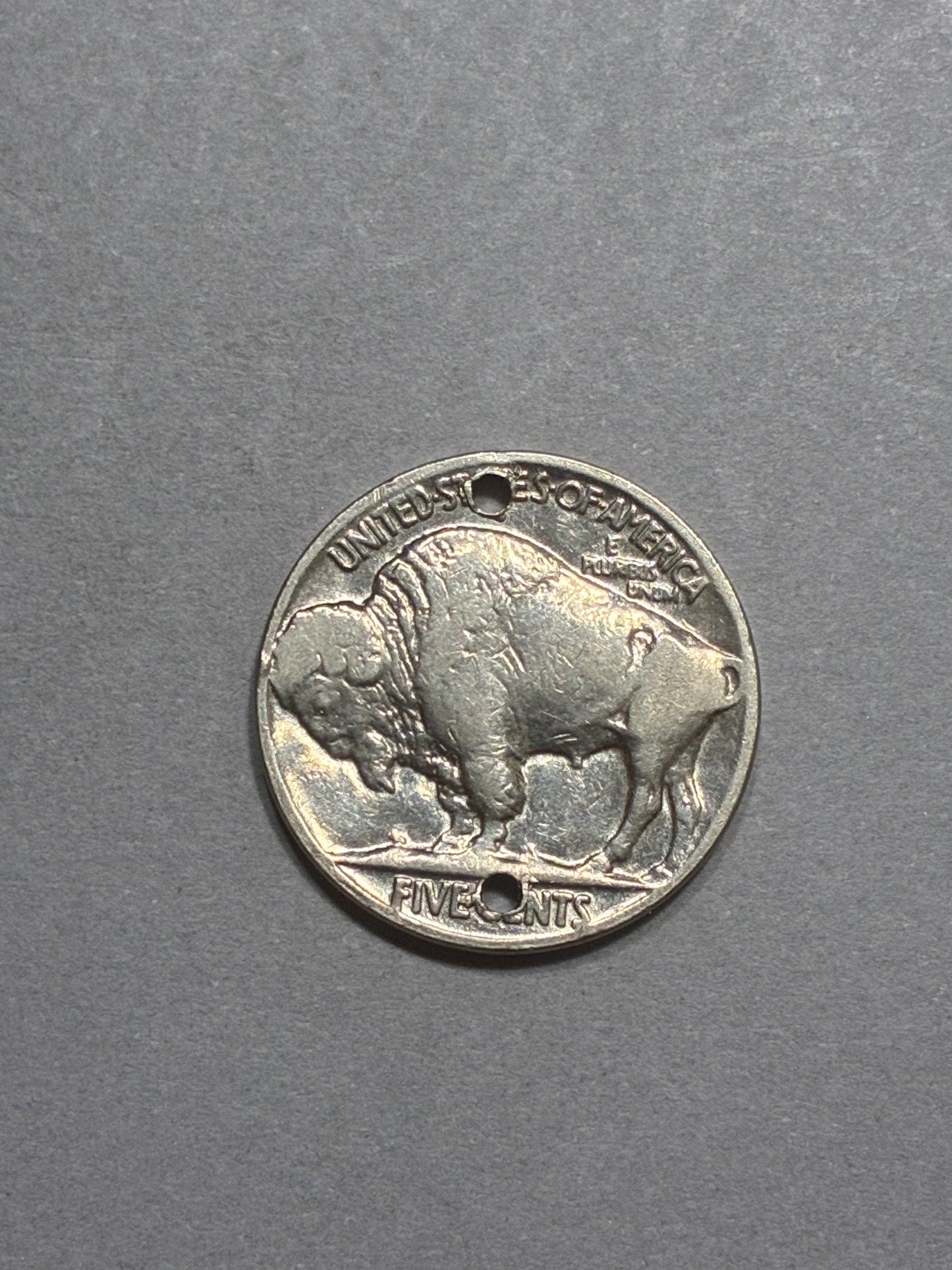 1935 INDIAN HEAD BUFFALO NICKEL NO MINT MARK - HOLES DRILLED - CIRCULATED (LN0021)