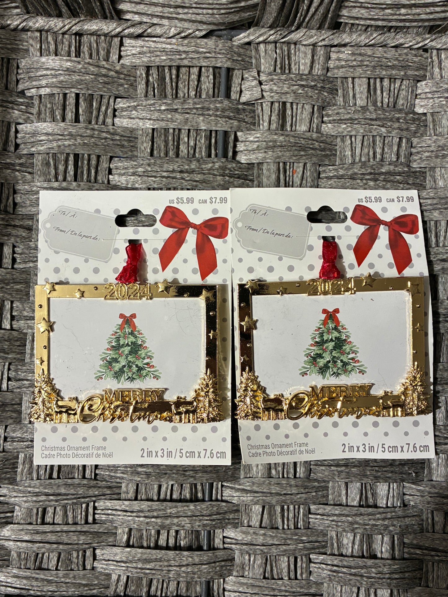 2 PACK OF 2024 MERRY CHRISTMAS GOLD TONE FRAME ORNAMENTS