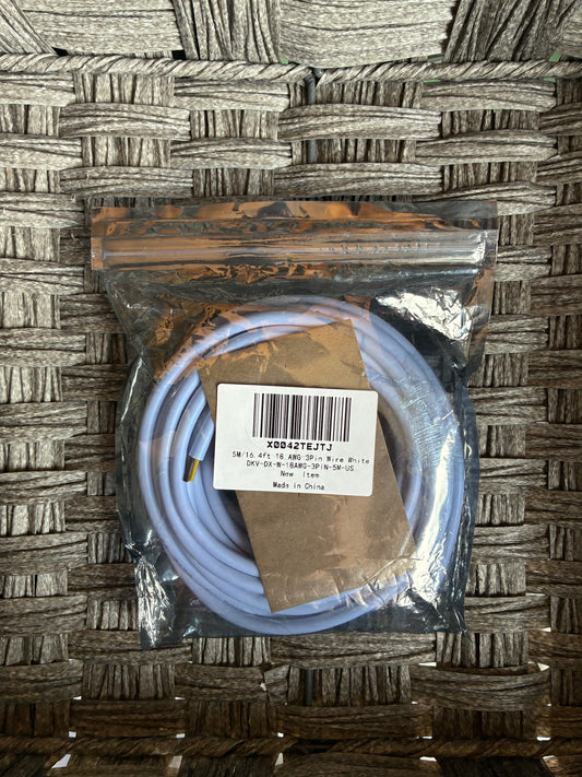 5M/16.4 FT 18 AWG 3PIN WIRE WHITE DKV-DX-W-18AWG-3PIN-5M-US