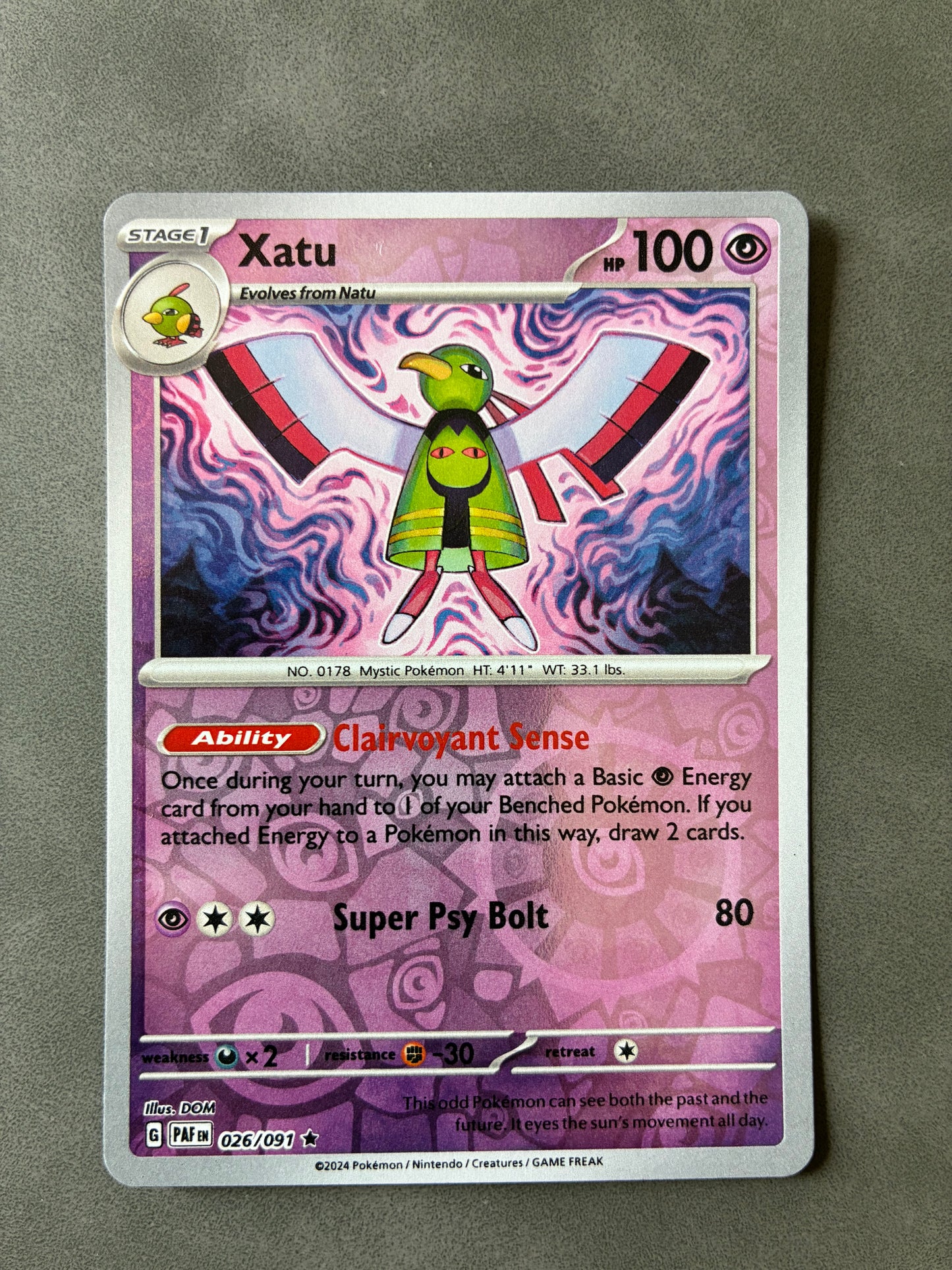 2024 POKEMON TCG PAF - XATU 026/091 (REVERSE HOLO)
