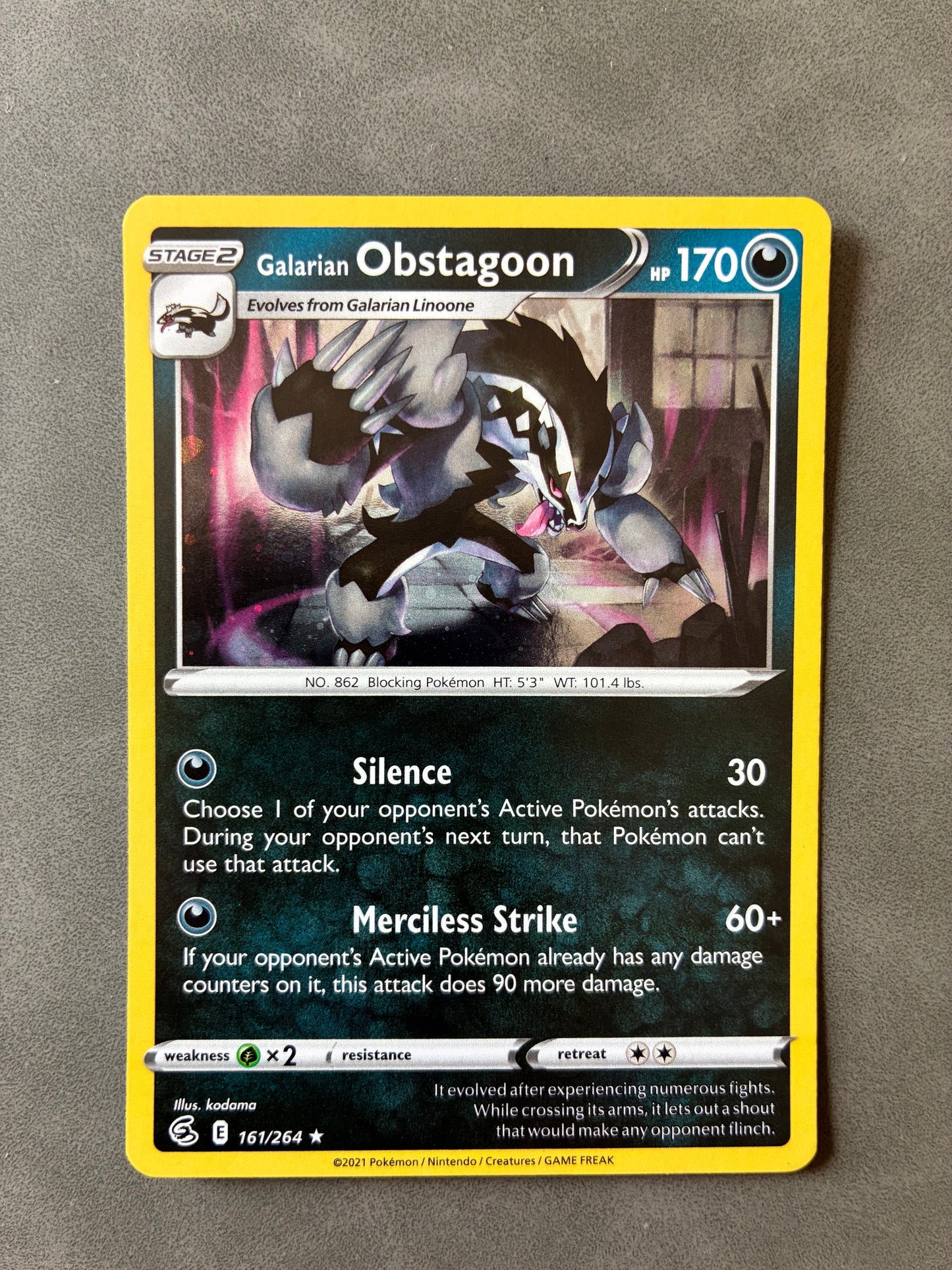 2021 POKEMON TCG - GALARIAN OBSTAGOON 161/264 (HOLO)