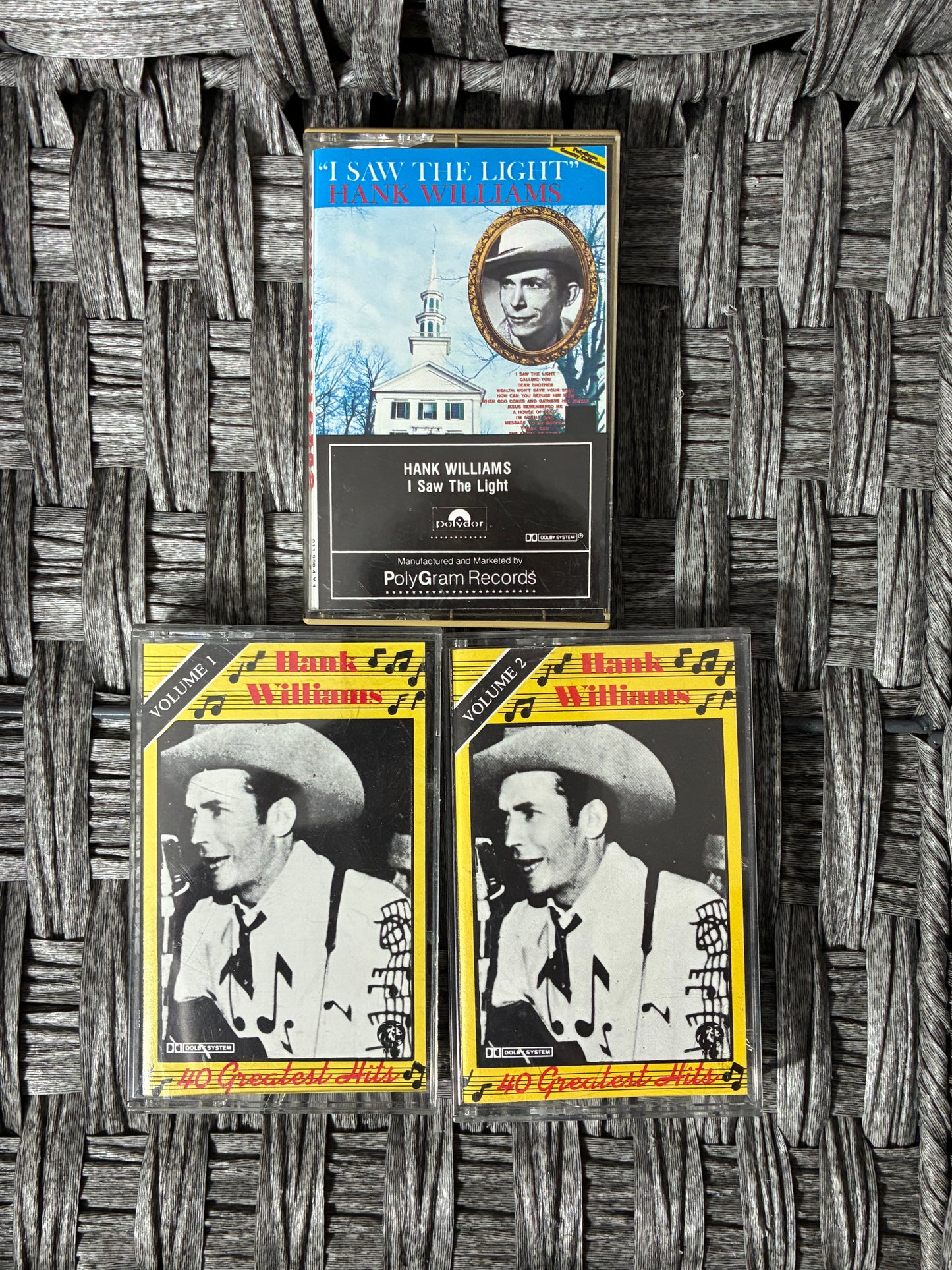 LOT OF 3 CASSETTES HANK WILLIAMS VOL. 1 & 2, I SAW THE LIGHT - PRE OWNED GOOD
