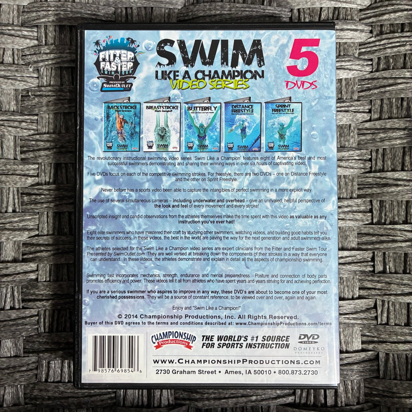 SWIM LIKE A CHAMPION FITTER & FASTER SWIM TOUR VIDEO SERIES 5 DVDS (2014) - PRE OWNED