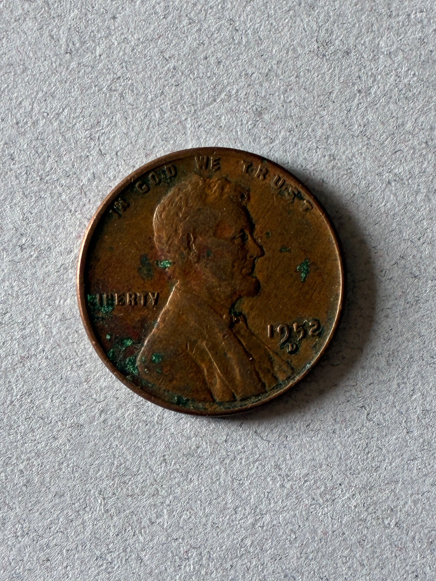1952 D WHEAT PENNY 95% COPPER OXIDIZED PETINA CIRCULATED (LN907)