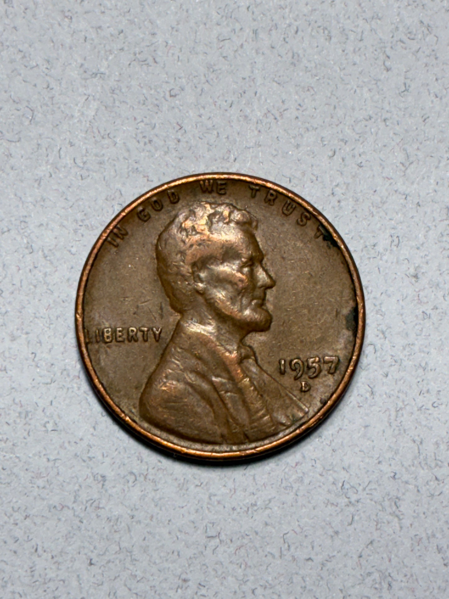 1957 D WHEAT PENNY 95% COPPER "L" ON RIM CIRCULATED (LN910)