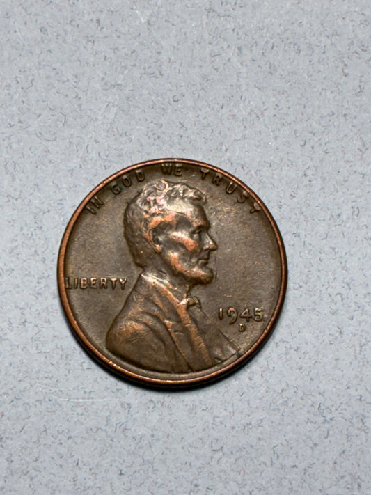 1945 D WHEAT PENNY 95% COPPER WW2 ERA CIRCULATED (LN911)