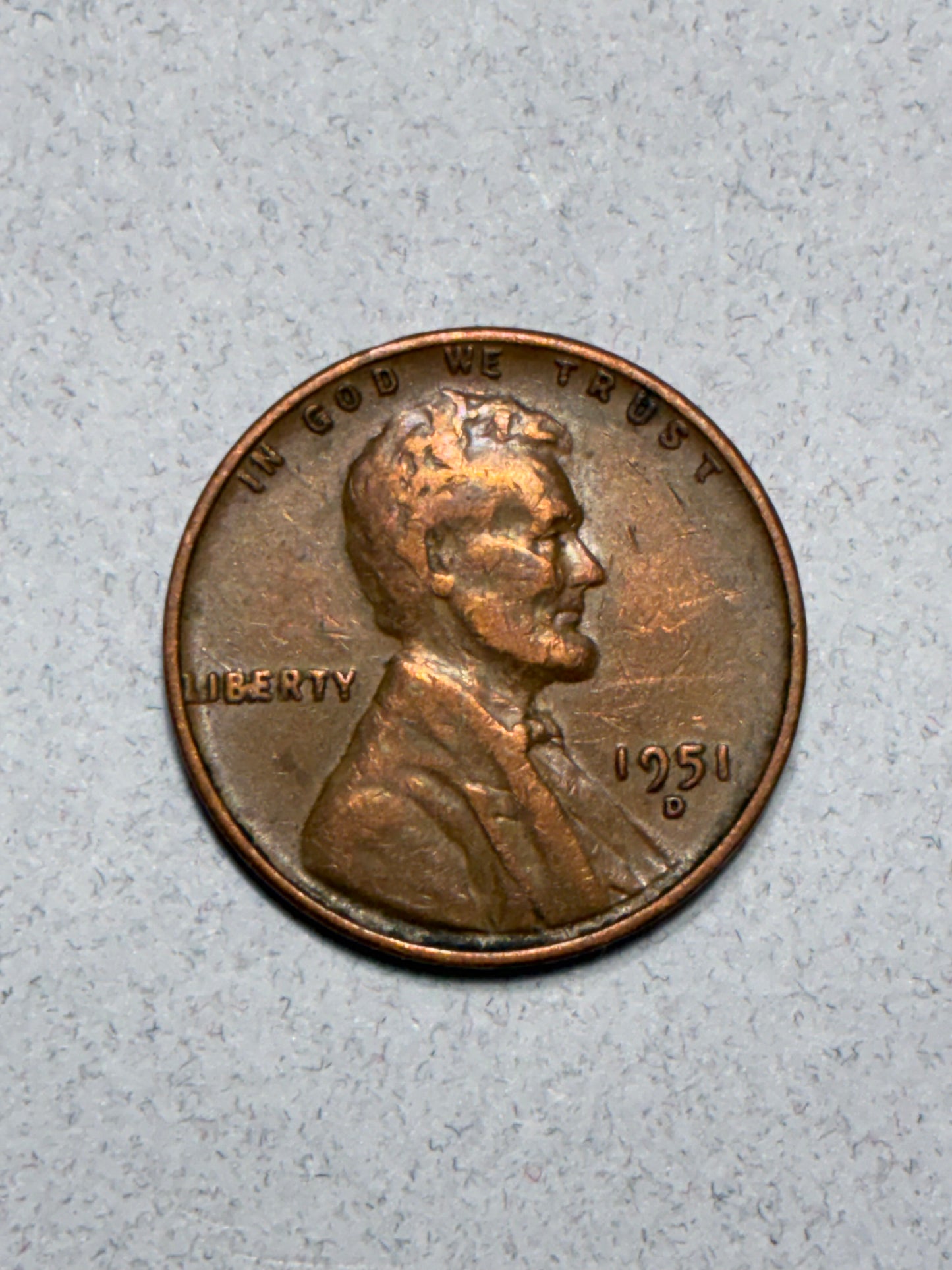 1951 D WHEAT PENNY - "BE" ERROR IN LIBERTY - 95% COPPER - CIRCULATED (LN1602)