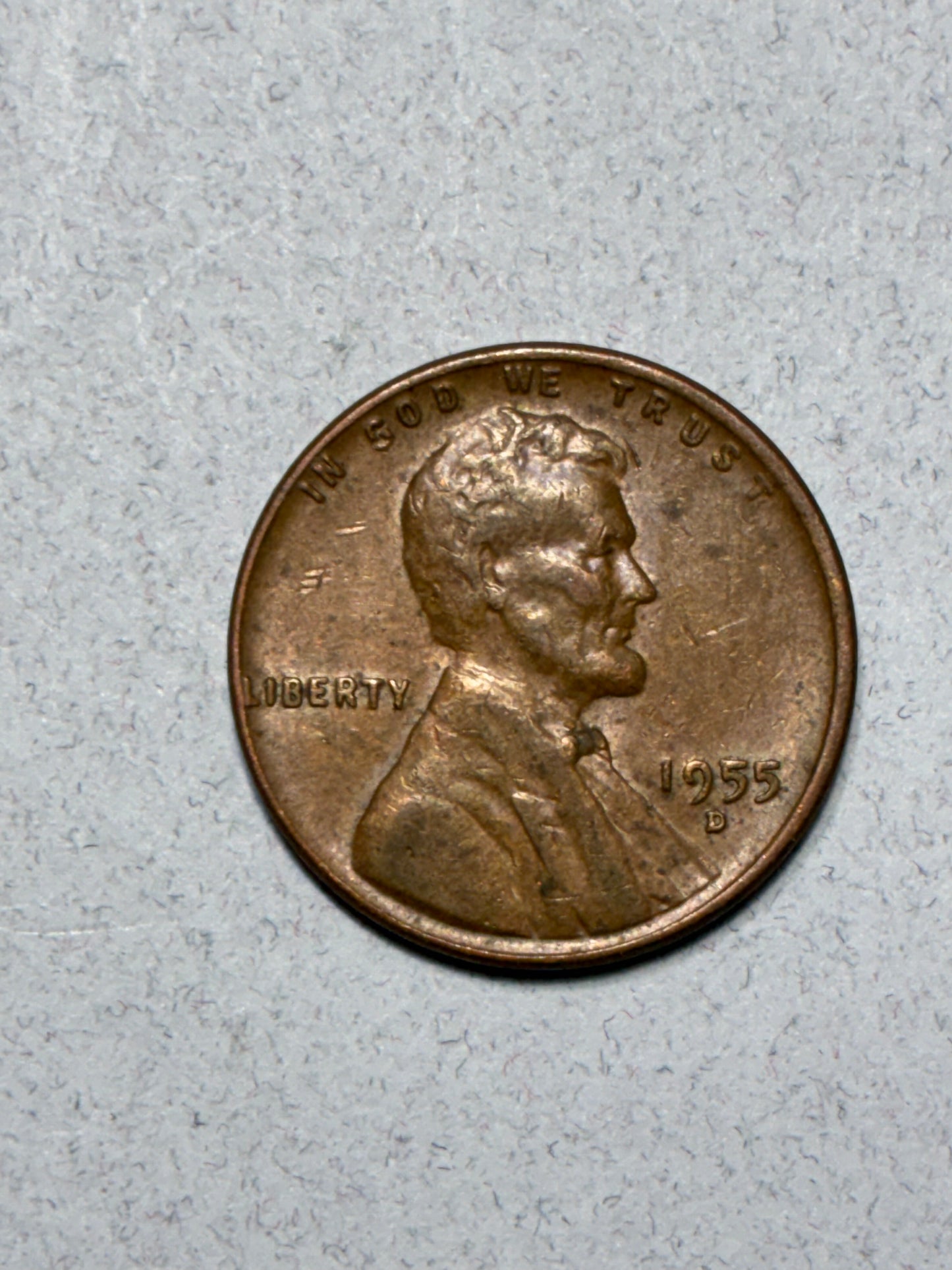 1955 D WHEAT PENNY - OFF CENTER "L" ON RIM 95% COPPER - CIRCULATED (LN1603)