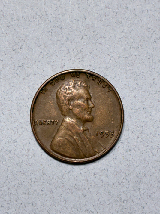 1953 WHEAT PENNY NO MINT MARK - PARTIALLY FILLED "B" IN LIBERTY - 95% COPPER (LN1609)