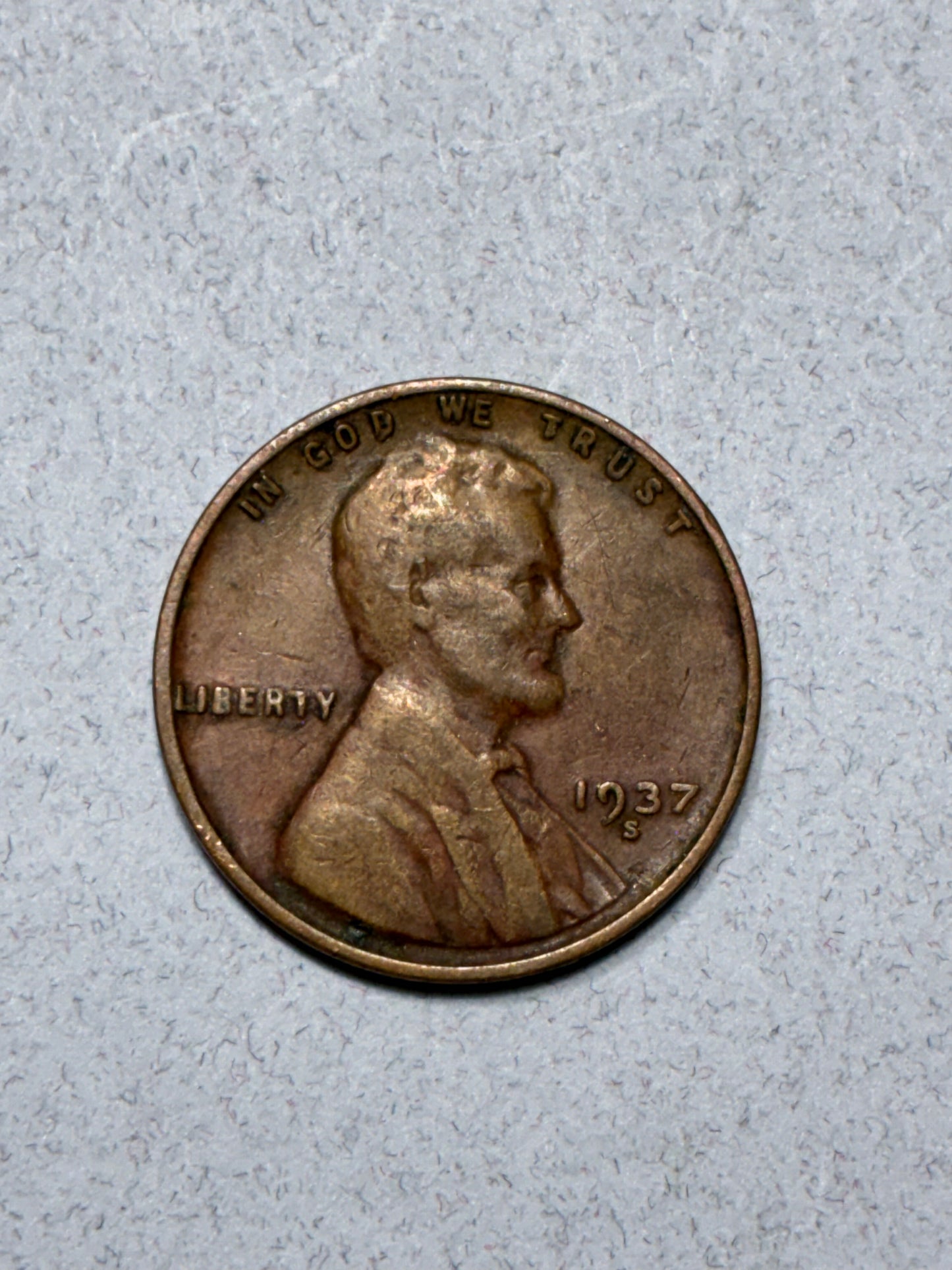 1937 S WHEAT PENNY - 95% COPPER WIDE RIM - CIRCULATED (LN1617)
