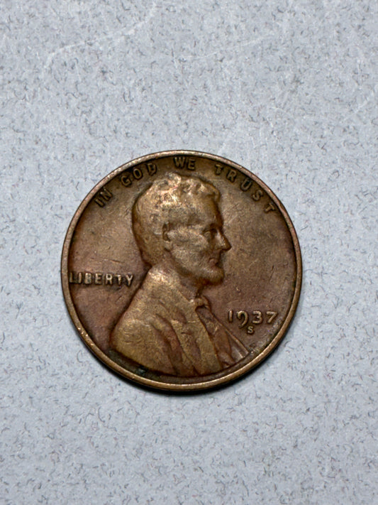 1937 S WHEAT PENNY - 95% COPPER WIDE RIM - CIRCULATED (LN1617)