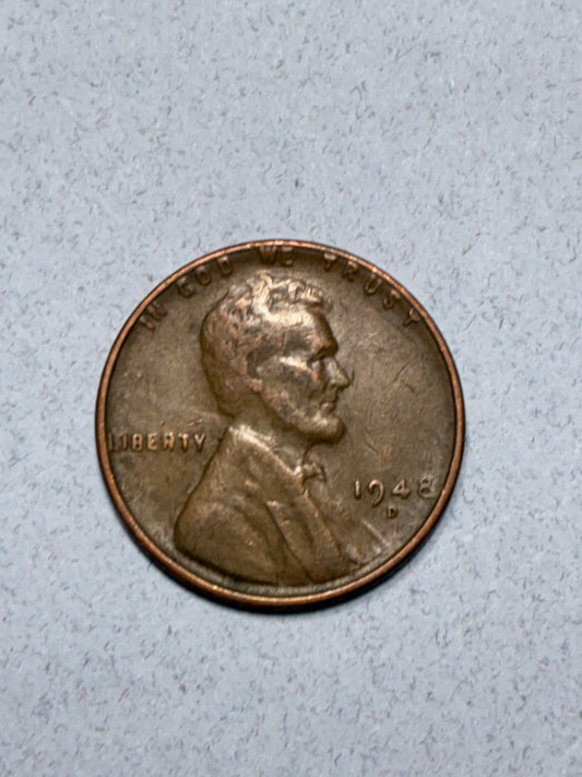 1948 D WHEAT PENNY - 95% COPPER - CIRCULATED (LN1627)