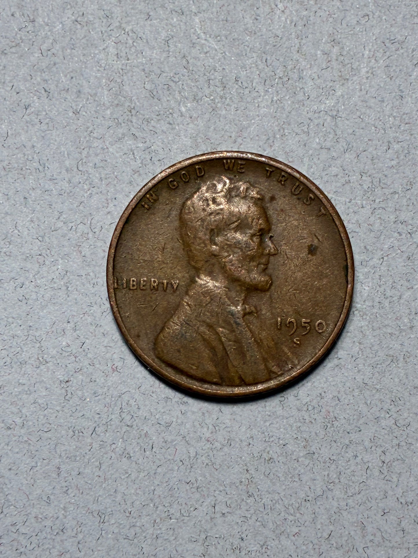 1950 S WHEAT PENNY - 95% COPPER "L" ON RIM - CIRCULATED (LN1630)