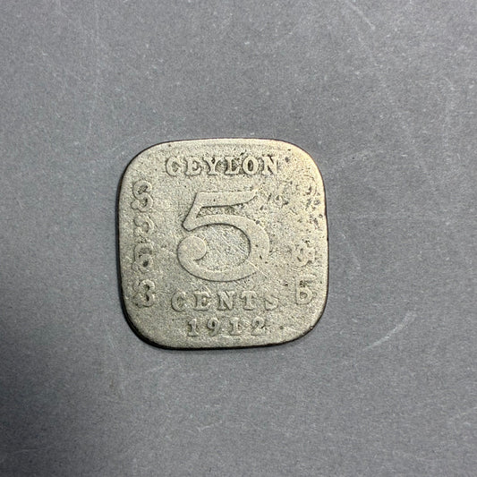 1912 CEYLON 5 CENTS