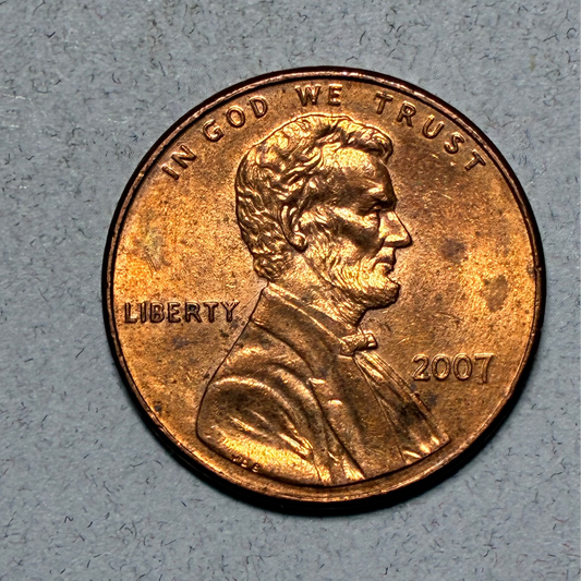 2007 PENNY NO MINT MARK - OFF CENTER OBVERSE DIE CRACK REVERSE - CIRCULATED (TK2001)